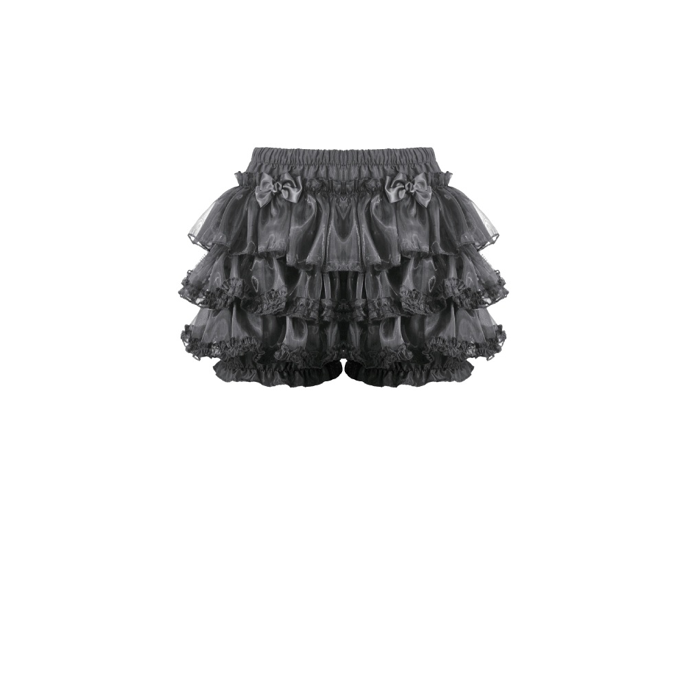 Dark in Love - PunkLolita Bloomer with Tiered Organza Ruffles and LaceTrimmed Cake Silhouette Shorts - Black